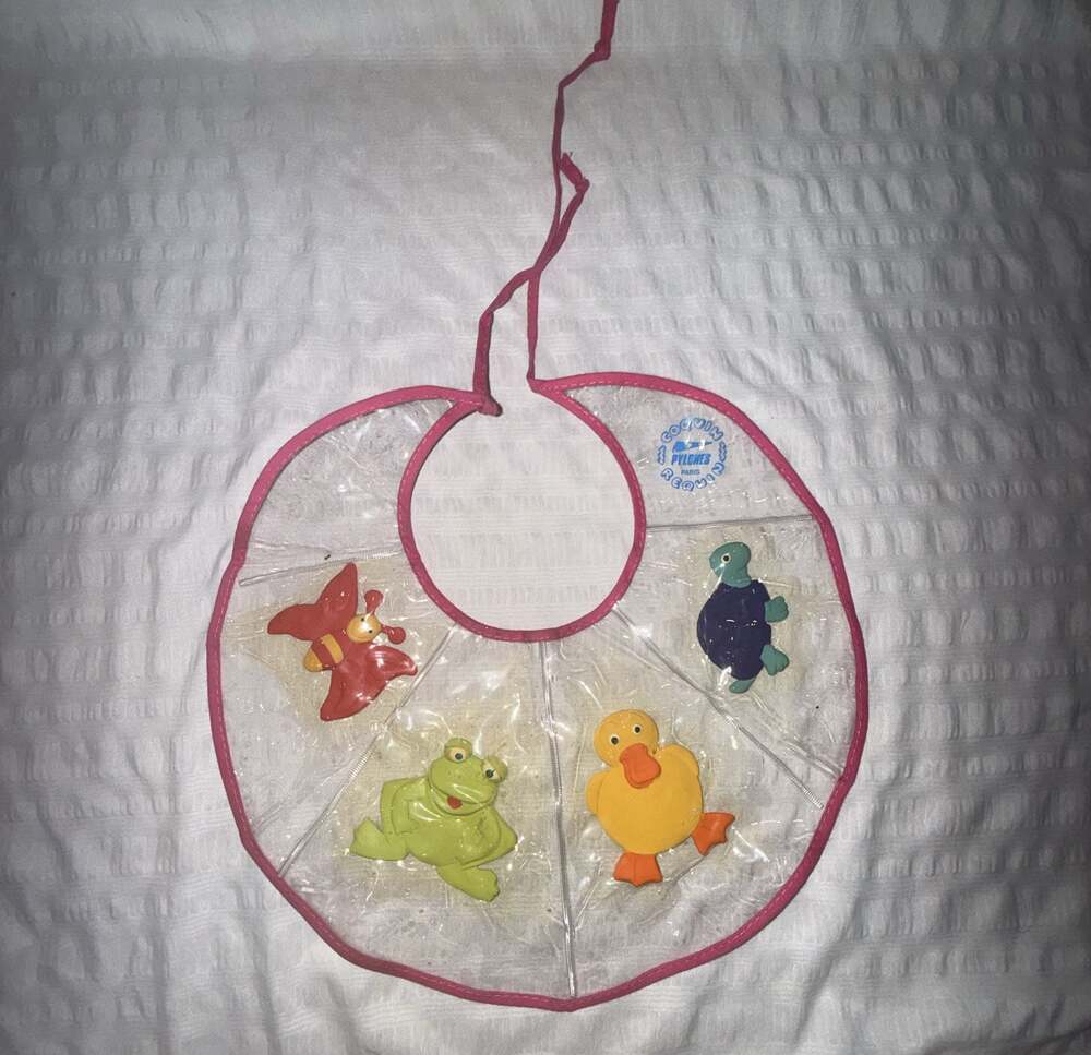 Pylones Paris Clear Plastic Baby Bib with Floating Animal Figures Made in PARIS